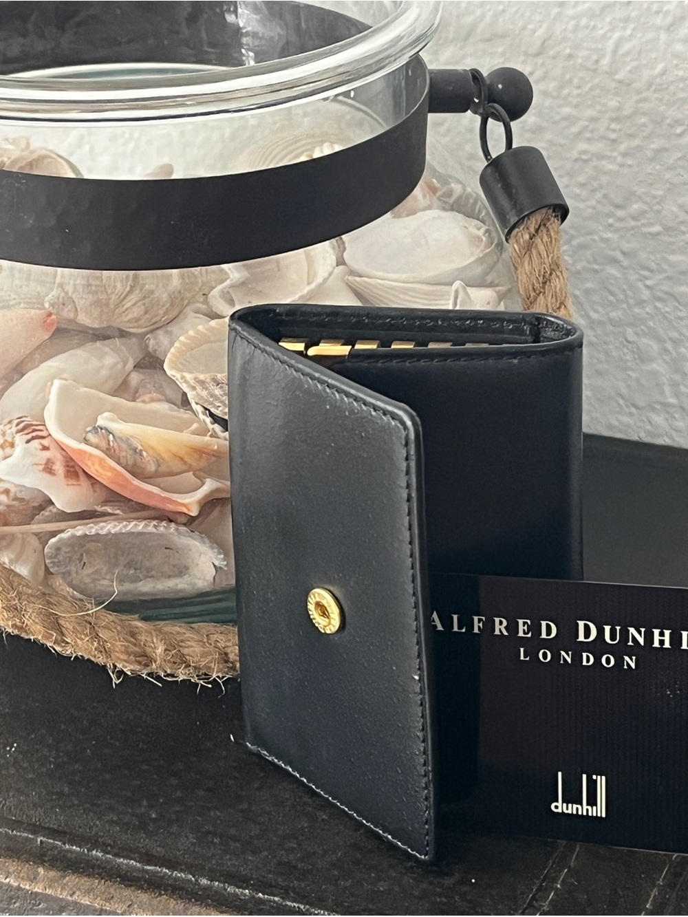 Dunhill Black Leather Key & Card Holder with Gold Accents - Picture 2 of 8